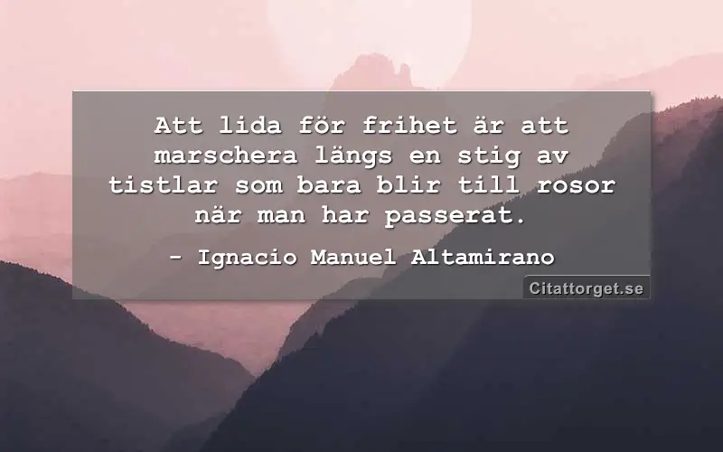 Att lida för frihet är att marschera längs en stig av tistlar som bara blir till rosor när man har passerat.